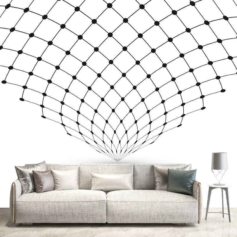 Minimalist Trellis Net Wall Murals for Bedroom Custom Wall Art in Black on White Black-White Clearhalo 'Wall Decor' 'Wall Mural' 1422395