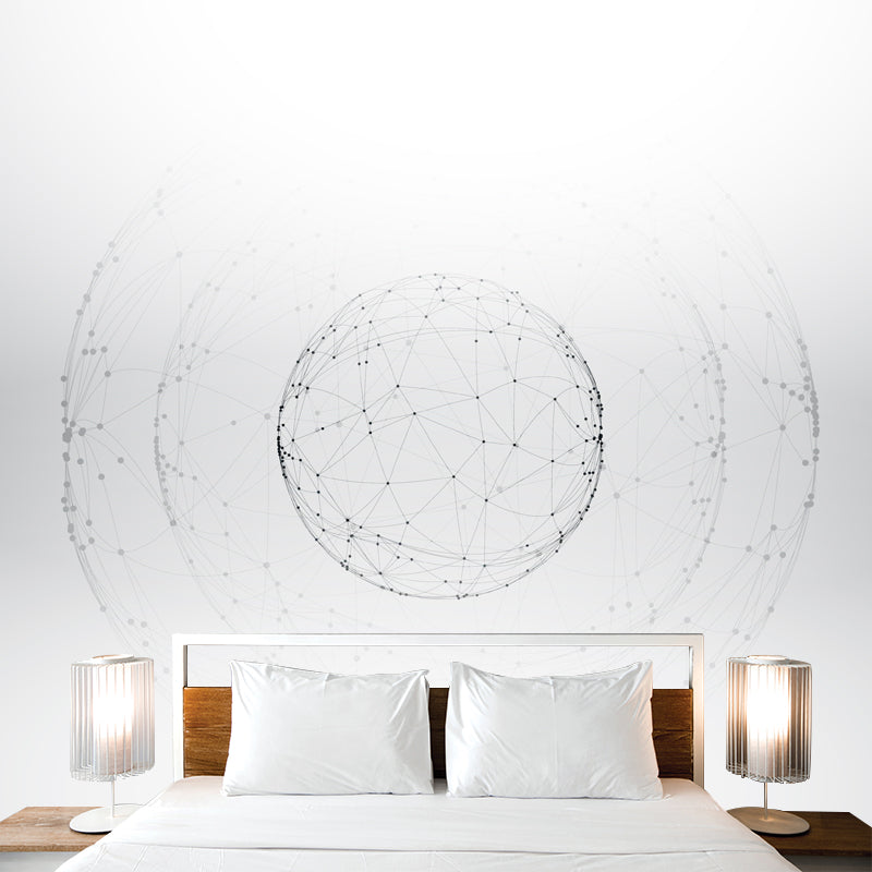 Illustration Web Globe Murals Large Wall Art for Living Room, Custom Size Available Black-White Clearhalo 'Wall Decor' 'Wall Mural' 1422425