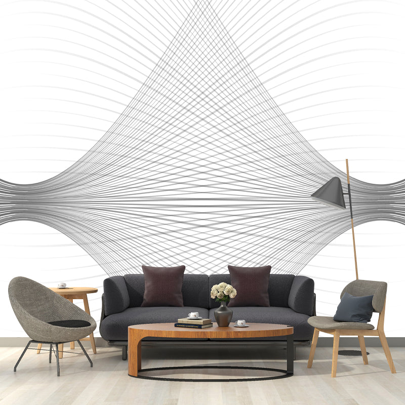 Modernist Interwoven Lines Mural Non-Woven Washable Black-White Wall Covering for Accent Wall Black-White Clearhalo 'Wall Decor' 'Wall Mural' 1422459