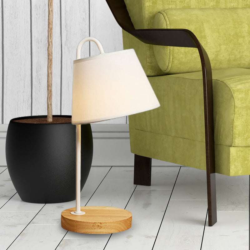 Fabric Tapered Shade Desk Light Modern Style 1 Light Bedroom Reading Light with Wooden Base in Black/White White Clearhalo 'Lamps' 'Table Lamps' Lighting' 142264