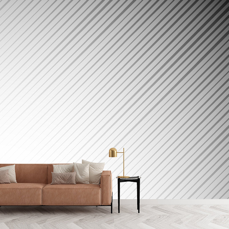 Diagonal Stripes Wallpaper Murals Black-White Minimal Wall Covering for Accent Wall Black-White Clearhalo 'Wall Decor' 'Wall Mural' 1422716