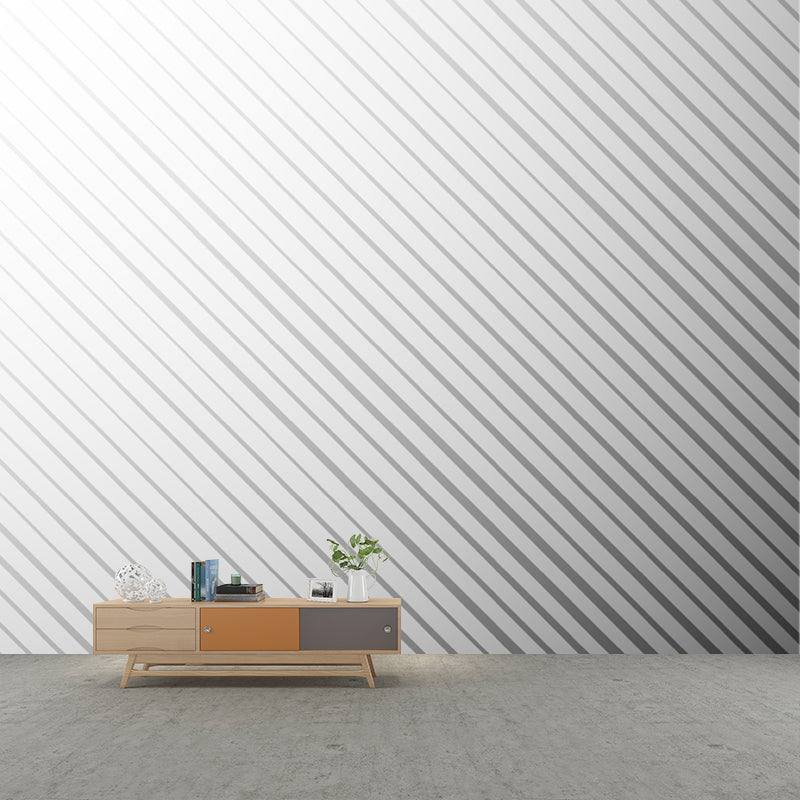 Diagonal Stripes Wallpaper Murals Black-White Minimal Wall Covering for Accent Wall Clearhalo 'Wall Decor' 'Wall Mural' 1422718