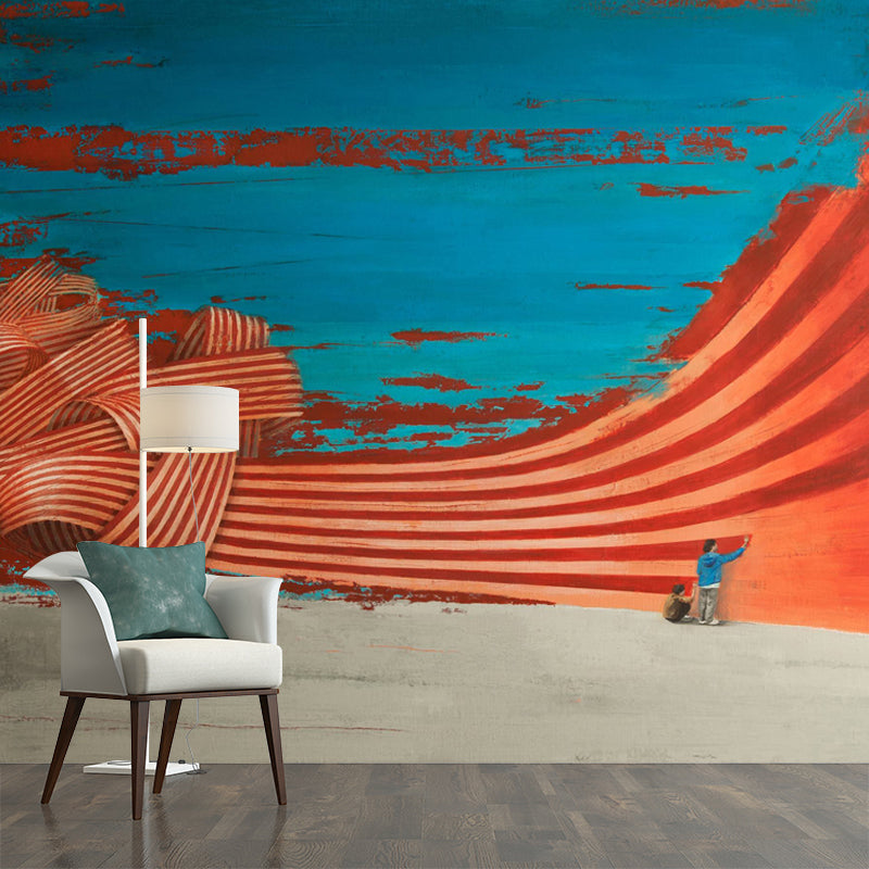 Orange-Blue Graffiti Wallpaper Mural Washable Art Deco Living Room Wall Covering Orange-Blue Clearhalo 'Wall Decor' 'Wall Mural' 1422794