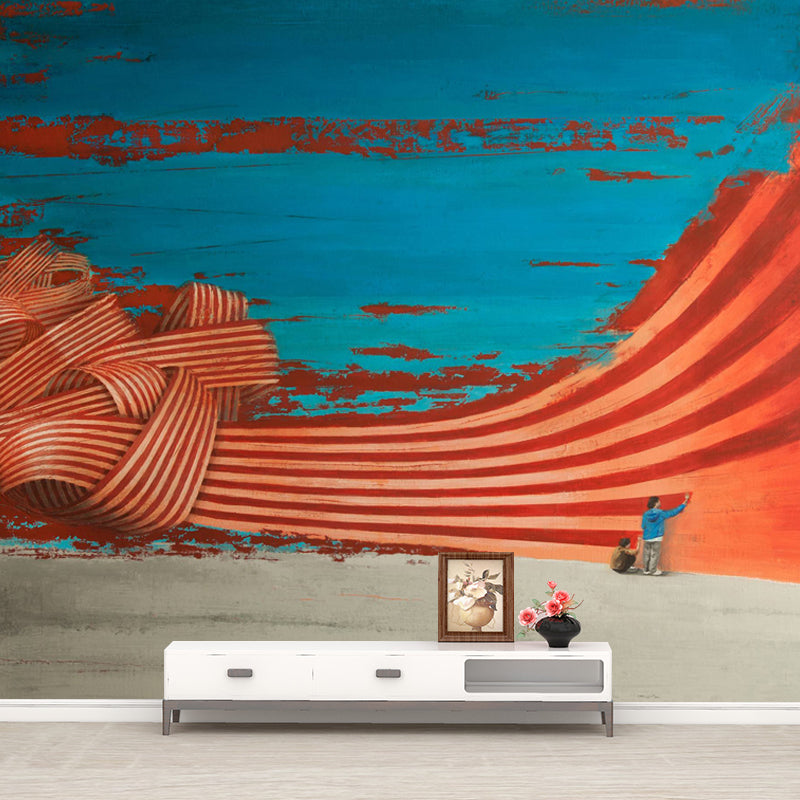 Orange-Blue Graffiti Wallpaper Mural Washable Art Deco Living Room Wall Covering Clearhalo 'Wall Decor' 'Wall Mural' 1422795