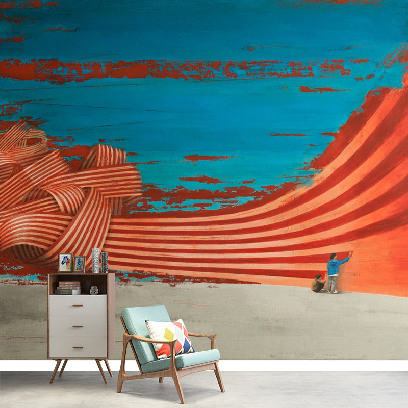 Orange-Blue Graffiti Wallpaper Mural Washable Art Deco Living Room Wall Covering Clearhalo 'Wall Decor' 'Wall Mural' 1422796