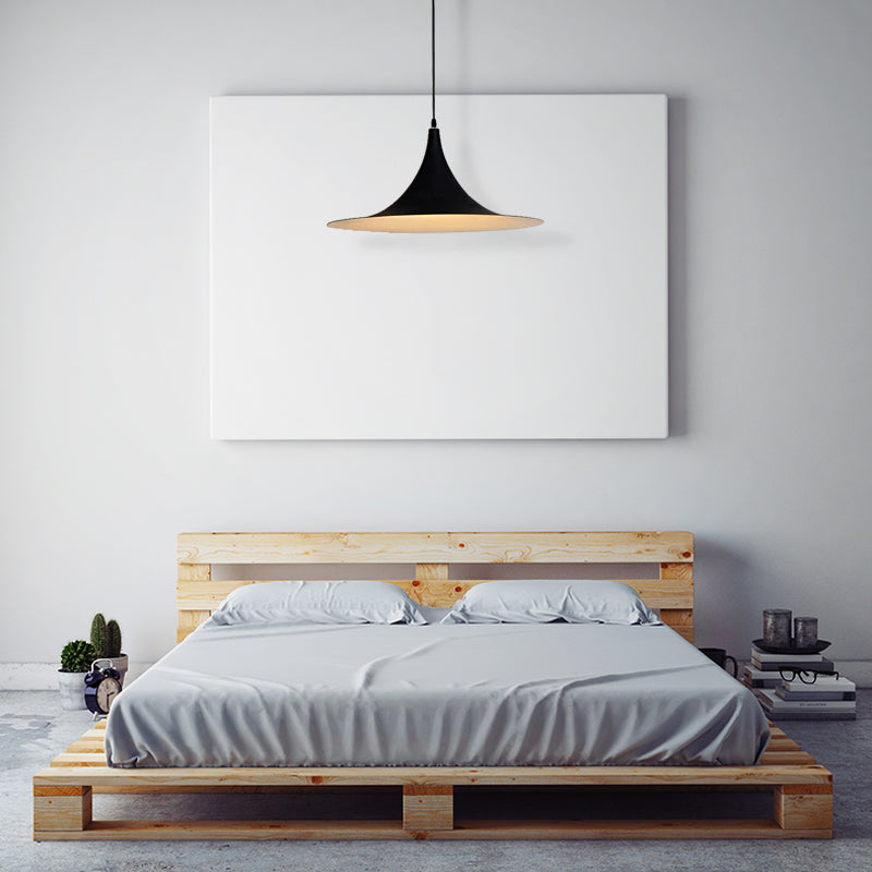 1 Head Hanging Ceiling Light with Flared Shade Metallic Contemporary Bedroom Pendant Lighting in White/Black Clearhalo 'Ceiling Lights' 'Modern Pendants' 'Modern' 'Pendant Lights' 'Pendants' Lighting' 142283