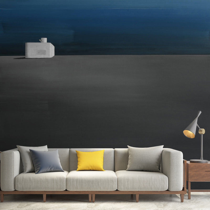 Minimalist Solitude Painting Murals Grey-Blue A Seat and A Cup Wall Art for Corridor Gray-Blue Clearhalo 'Wall Decor' 'Wall Mural' 1422832