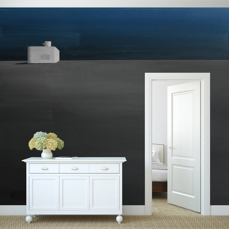 Minimalist Solitude Painting Murals Grey-Blue A Seat and A Cup Wall Art for Corridor Clearhalo 'Wall Decor' 'Wall Mural' 1422834