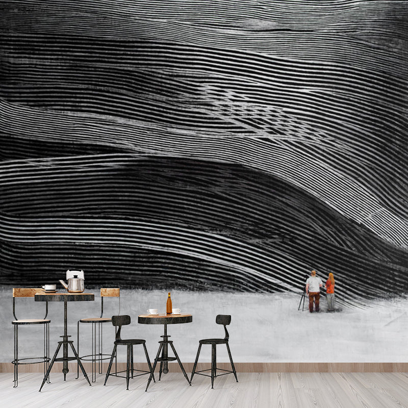 Modern Art Layered Wall Murals Black and Grey Abstract Wall Covering for Bedroom Black-Gray Clearhalo 'Wall Decor' 'Wall Mural' 1422853