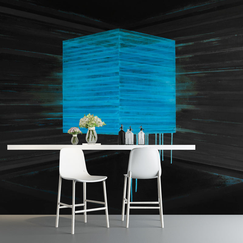 Artistry Melting Box Wallpaper Mural for Corridor Custom Size Wall Covering in Black-Blue Clearhalo 'Wall Decor' 'Wall Mural' 1422912