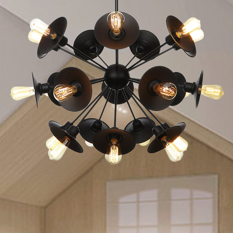 Black Flare Shade Chandelier Lighting Fixture Factory Metal 9/12/15 Lights Living Room Hanging Ceiling Light with Sputnik Design 15 Black Clearhalo 'Cast Iron' 'Ceiling Lights' 'Chandeliers' 'Industrial Chandeliers' 'Industrial' 'Metal' 'Middle Century Chandeliers' 'Rustic Chandeliers' 'Tiffany' Lighting' 1422956