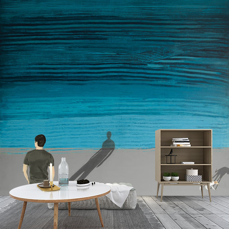 Sea and Solitude Painting Murals Grey-Blue Art Deco Wall Covering for Accent Wall Gray-Blue Clearhalo 'Wall Decor' 'Wall Mural' 1422998