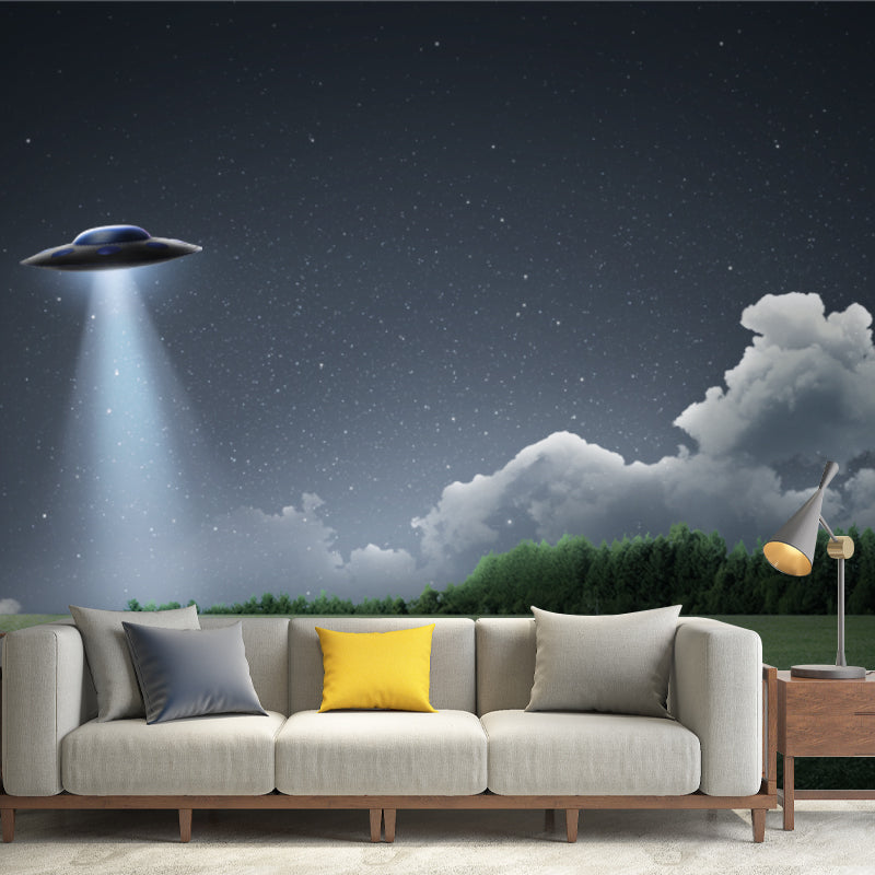 Photography Landing UFO Mural Wallpaper Whole Fictional Wall Decor for Bedroom, Custom Made Clearhalo 'Wall Decor' 'Wall Mural' 1423040