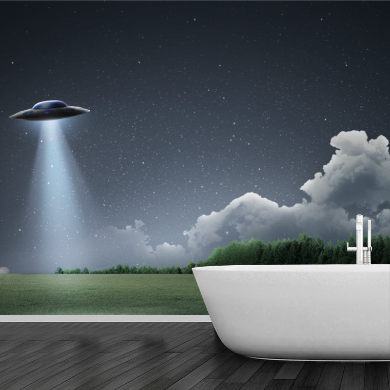 Photography Landing UFO Mural Wallpaper Whole Fictional Wall Decor for Bedroom, Custom Made Clearhalo 'Wall Decor' 'Wall Mural' 1423041