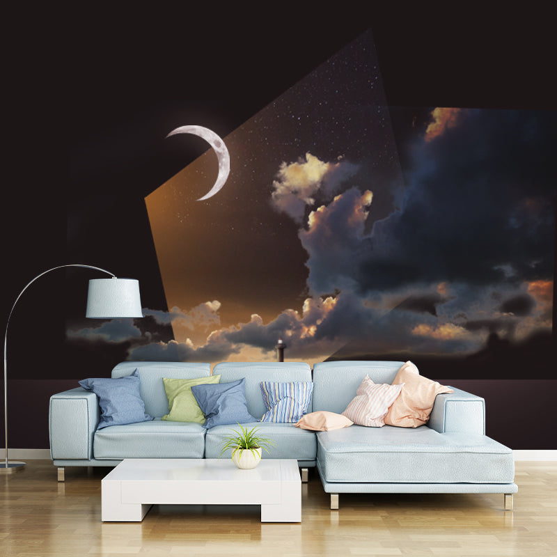 Brown Sci-Fi Wall Murals Full Size Crescent over Isolated Island Wall Decor for Bedroom Brown Clearhalo 'Wall Decor' 'Wall Mural' 1423049