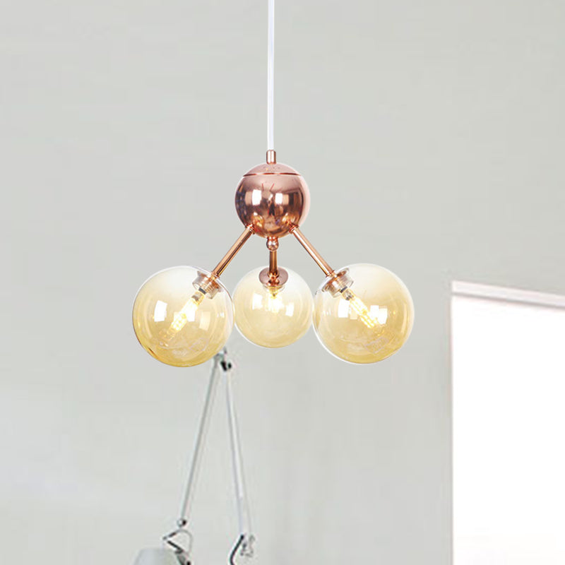 Copper 3/9/12 Lights Ceiling Chandelier Vintage Clear/Amber Glass Orb Shade Hanging Fixture with Branch Design, 13