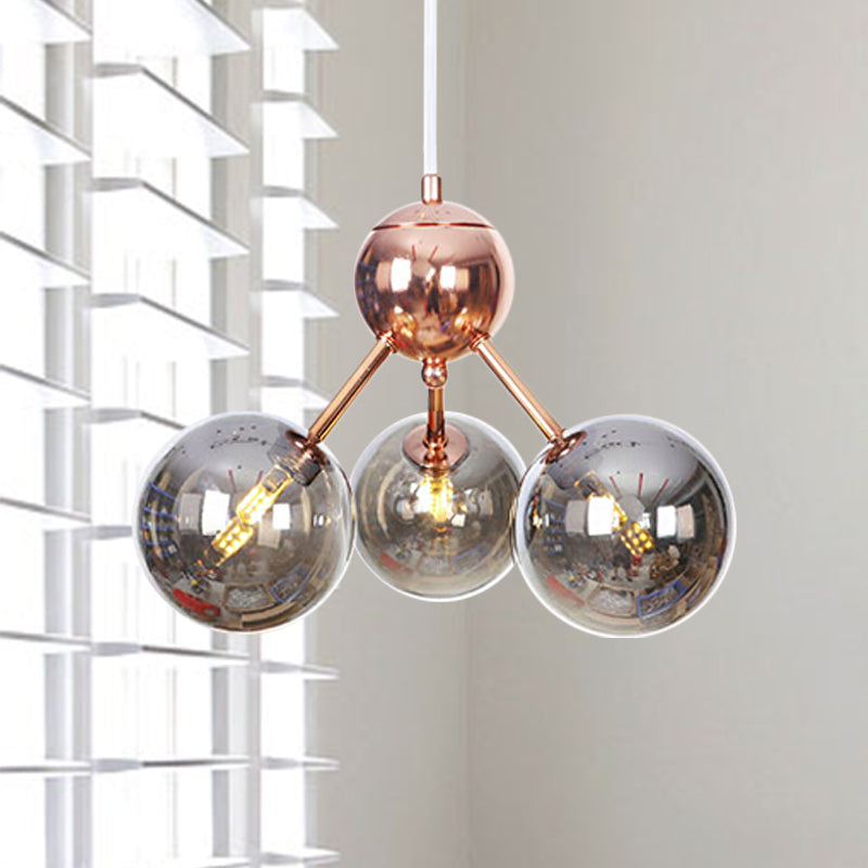 Copper 3/9/12 Lights Ceiling Chandelier Vintage Clear/Amber Glass Orb Shade Hanging Fixture with Branch Design, 13