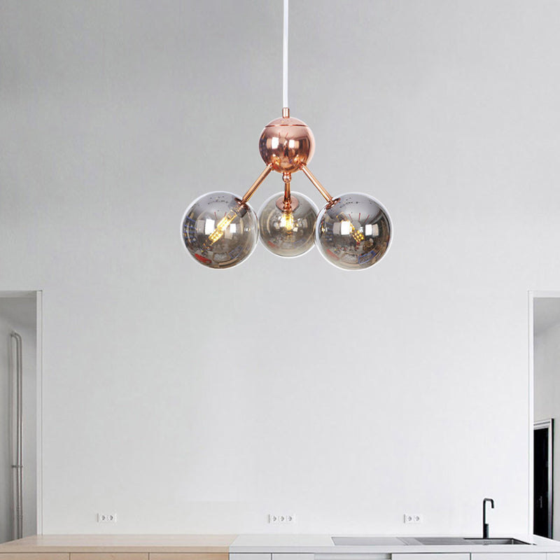 Copper 3/9/12 Lights Ceiling Chandelier Vintage Clear/Amber Glass Orb Shade Hanging Fixture with Branch Design, 13