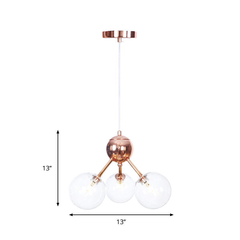 Copper 3/9/12 Lights Ceiling Chandelier Vintage Clear/Amber Glass Orb Shade Hanging Fixture with Branch Design, 13