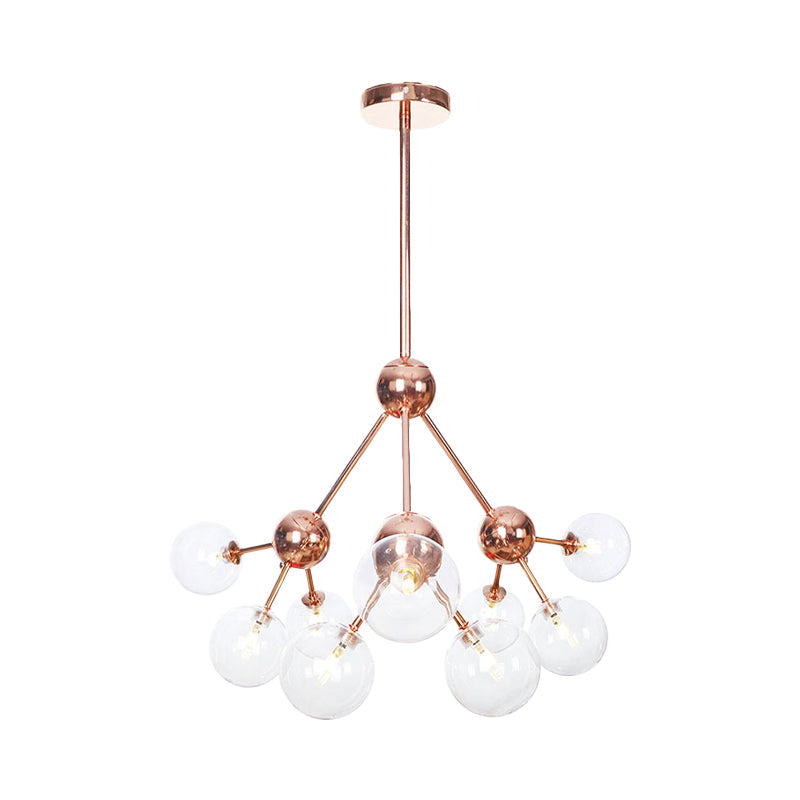 Copper 3/9/12 Lights Ceiling Chandelier Vintage Clear/Amber Glass Orb Shade Hanging Fixture with Branch Design, 13