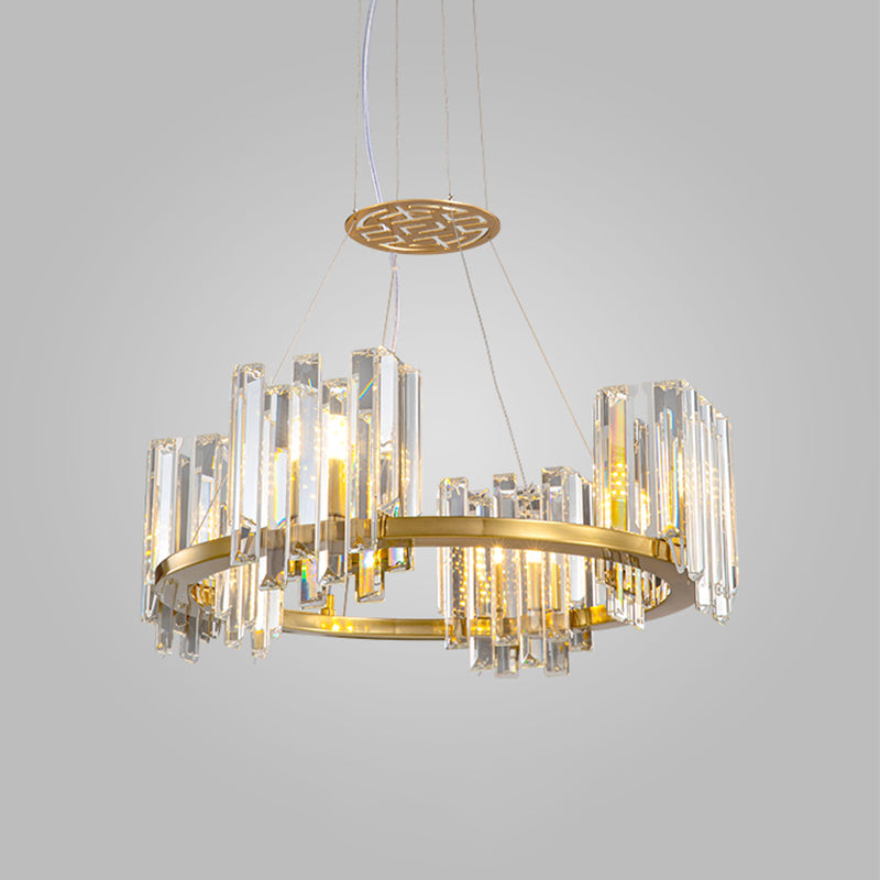 Gold 4/6 Bulbs Ceiling Lamp Modern Clear Crystal Cubic Shade Annular Chandelier Light Fixture Clearhalo 'Ceiling Lights' 'Chandeliers' 'Clear' 'Industrial' 'Modern Chandeliers' 'Modern' 'Tiffany' 'Traditional Chandeliers' Lighting' 1423257