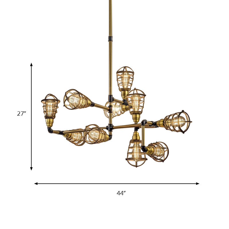 Multi Light Caged Chandelier Lighting with Bulb Shaped Vintage Loft Brushed Brass Metallic Mini Pendant Lamp Clearhalo 'Cast Iron' 'Ceiling Lights' 'Chandeliers' 'Industrial Chandeliers' 'Industrial' 'Metal' 'Middle Century Chandeliers' 'Rustic Chandeliers' 'Tiffany' Lighting' 142343