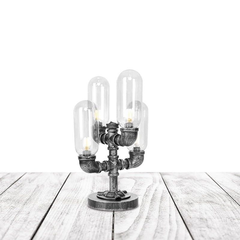 1/4/5-Bulb Capsule Shade Table Ligting Industrial Clear/Amber Glass Night Lamp for Bedroom Clearhalo 'Lamps' 'Table Lamps' Lighting' 1423719