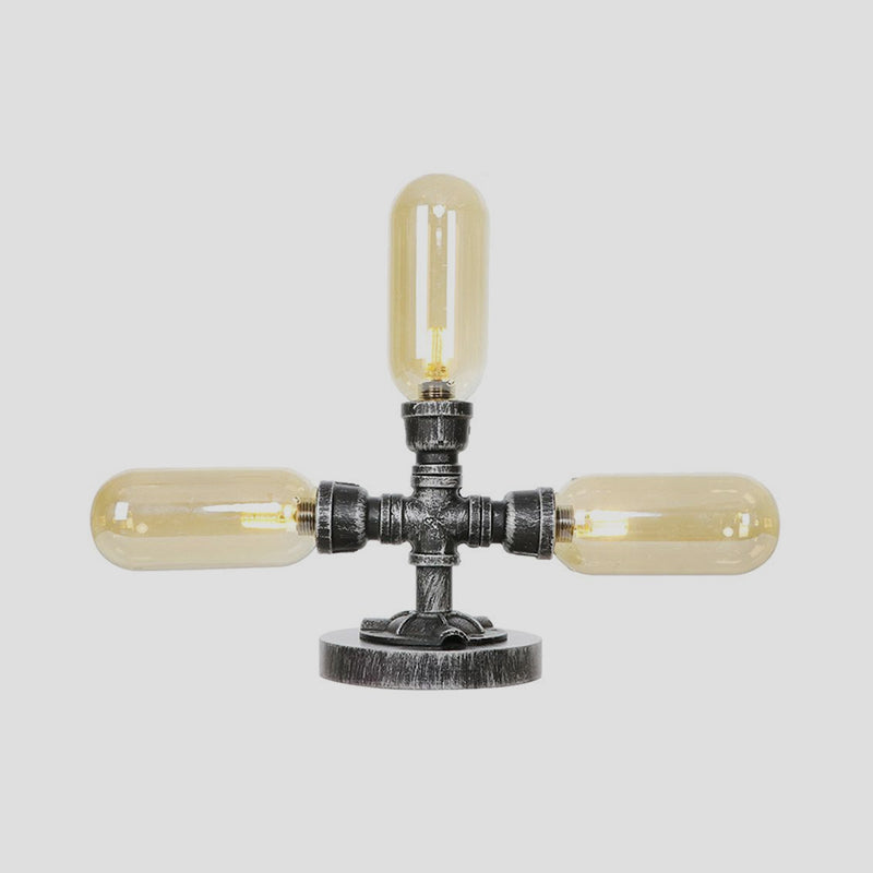 Capsule Clear/Amber Glass Night Light Farmhouse 2/3 Heads Tearoom LED Table Lamp with Pipe Base Clearhalo 'Lamps' 'Table Lamps' Lighting' 1423830