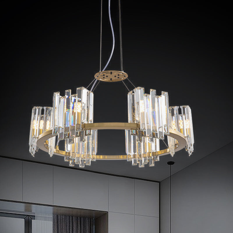 Gold 4/6 Bulbs Ceiling Lamp Modern Clear Crystal Cubic Shade Annular Chandelier Light Fixture Clearhalo 'Ceiling Lights' 'Chandeliers' 'Clear' 'Industrial' 'Modern Chandeliers' 'Modern' 'Tiffany' 'Traditional Chandeliers' Lighting' 1423895