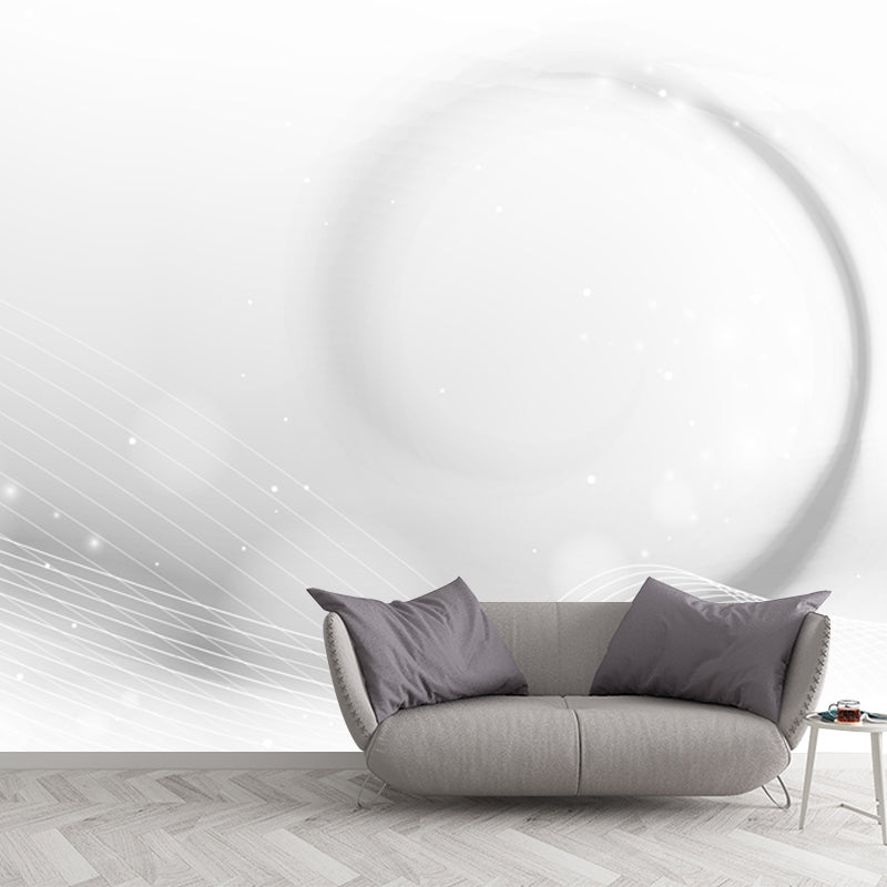 Minimalistic Swirling Patterned Mural for Bedroom Customized Wall Decor in White White Clearhalo 'Wall Decor' 'Wall Mural' 1424046