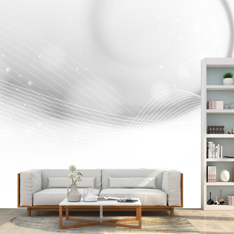 Minimalistic Swirling Patterned Mural for Bedroom Customized Wall Decor in White Clearhalo 'Wall Decor' 'Wall Mural' 1424048