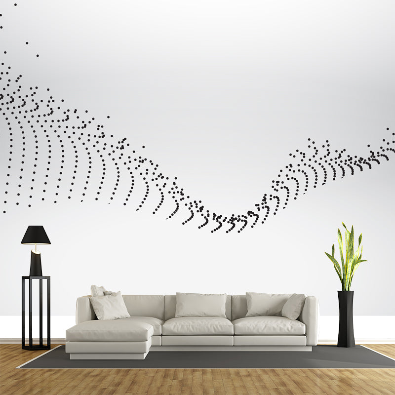 Minimalist Dotted Backbone Pattern Mural for Bedroom Custom Wall Art in Black-White Black-White Clearhalo 'Wall Decor' 'Wall Mural' 1424088