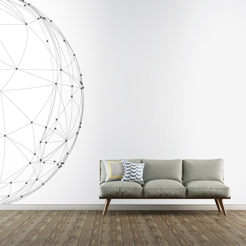 Black-White Netting Hemisphere Mural Geometric Modern Washable Wall Art for Living Room Black-White Clearhalo 'Wall Decor' 'Wall Mural' 1424115