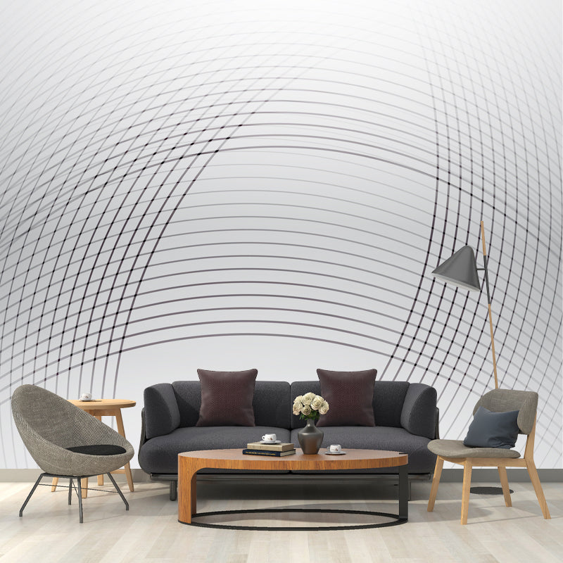 Whole Web Wall Paper Murals Modern Style Clean Line Art Wall Decor in Black on White Black-White Clearhalo 'Wall Decor' 'Wall Mural' 1424125