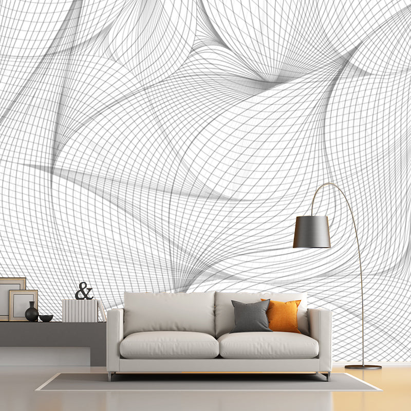 Modern Line Art Petals Mural Wallpaper Black-White Waterproof Wall Covering for Bedroom Black-White Clearhalo 'Wall Decor' 'Wall Mural' 1424147