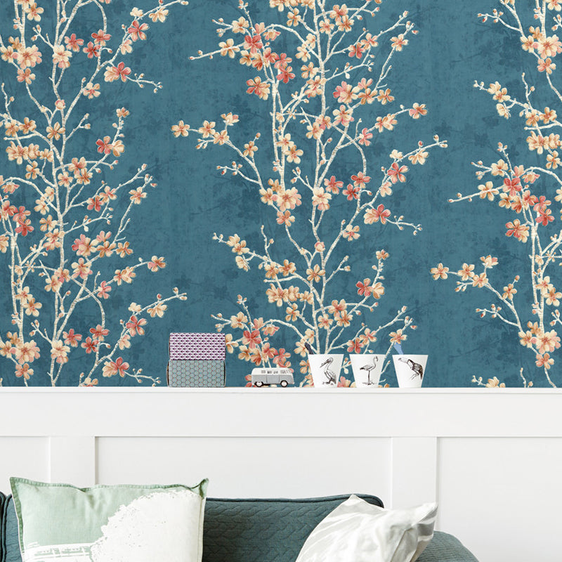 Romantic Cherry Blossom Wallpaper Roll for Accent Wall, Beige-Blue, 33' L x 20.5