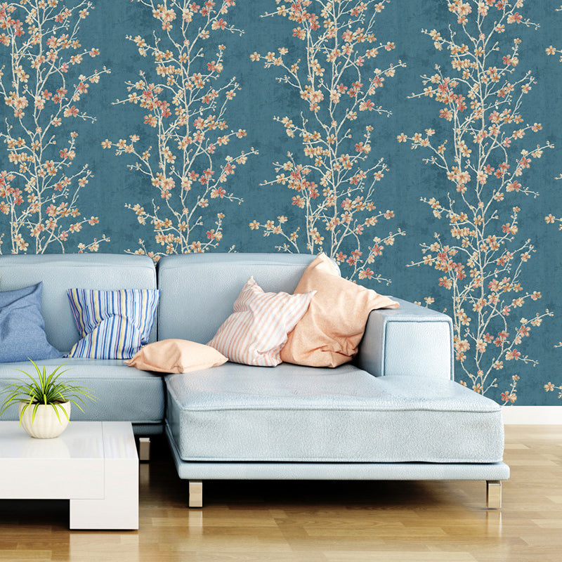 Romantic Cherry Blossom Wallpaper Roll for Accent Wall, Beige-Blue, 33' L x 20.5