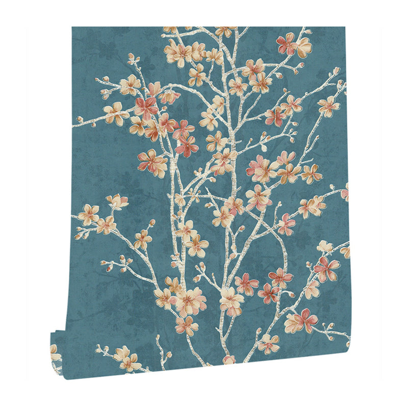 Romantic Cherry Blossom Wallpaper Roll for Accent Wall, Beige-Blue, 33' L x 20.5