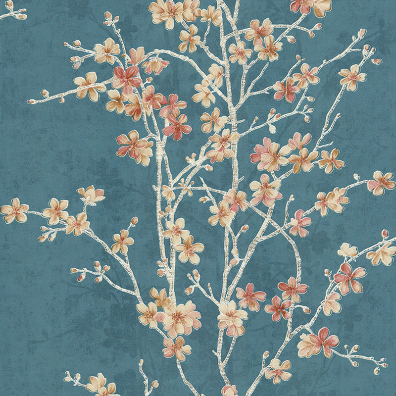 Romantic Cherry Blossom Wallpaper Roll for Accent Wall, Beige-Blue, 33' L x 20.5