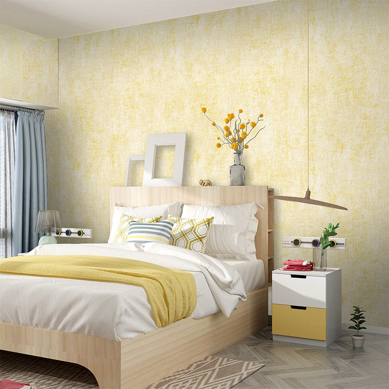 Plain Wallpaper Roll in Light Yellow Nordic Style Wall Covering for Bedroom, 33' x 20.5