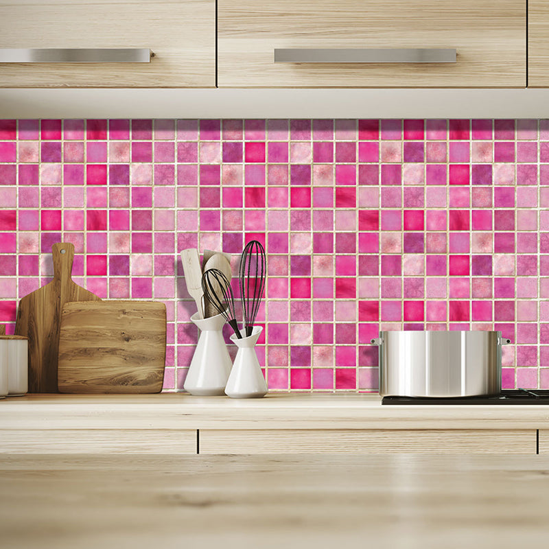 Dark Color Tile Wallpaper Panel Stick-On Bohemian Style Kitchen Wall Covering, 36 Pcs Pink Clearhalo 'Wall Decor' 'Wallpaper' 1424765