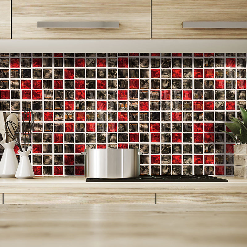 Dark Color Tile Wallpaper Panel Stick-On Bohemian Style Kitchen Wall Covering, 36 Pcs Red-Black Clearhalo 'Wall Decor' 'Wallpaper' 1424769