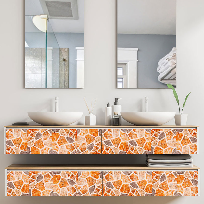 Modern Pebble Look Wallpaper Panel Orange Bathroom Self Sticking Wall Decor, 8' x 8