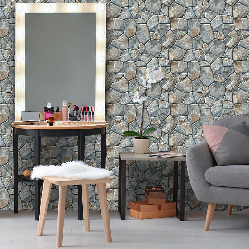 Rustic Faux Rock Wallpaper Panels Grey Waterproofing Adhesive Wall Decor for Bathroom Grey Clearhalo 'Country wall decor' 'Rustic' 'Wallpaper' Wall Decor' 1424815