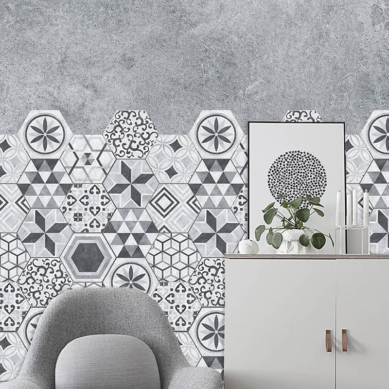 Grey-White Geometric Wallpaper Panels Self-Adhesive Modern Bathroom Wall Decor (10 Pcs) Gray-White Clearhalo 'Wall Decor' 'Wallpaper' 1424847