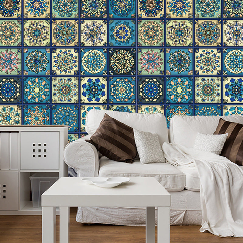 Bohemian Mandala Wallpaper Panels Blue-Yellow-Green Adhesive Wall Decor for Kitchen Blue-Yellow-Green Clearhalo 'Wall Decor' 'Wallpaper' 1424872