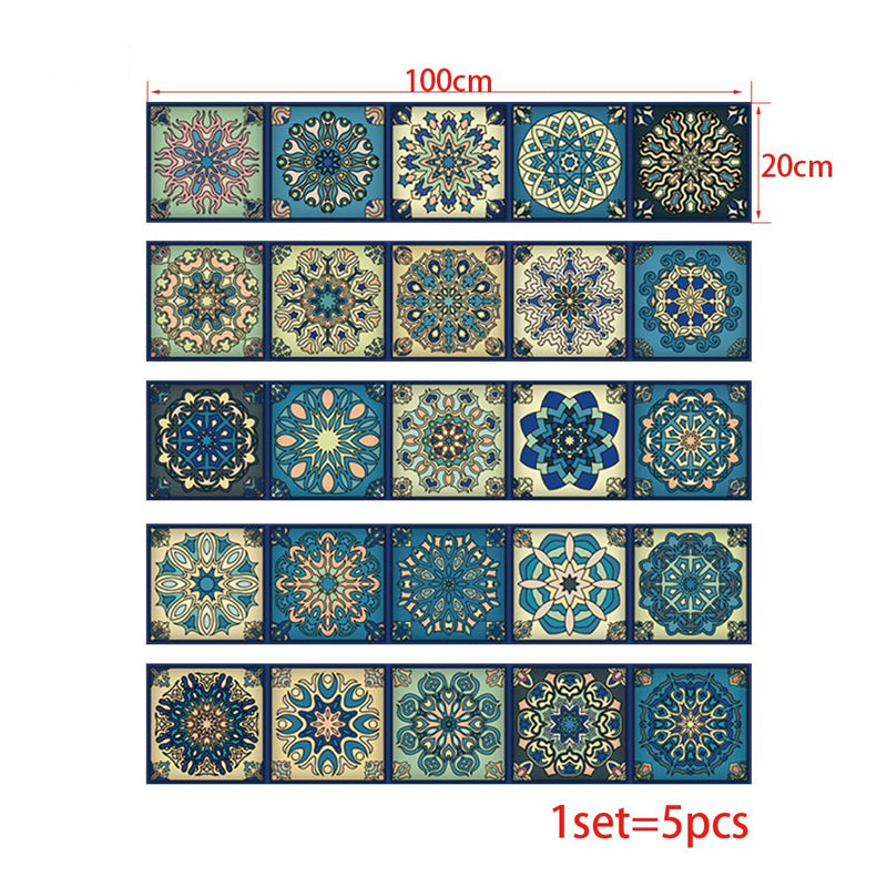 Bohemian Mandala Wallpaper Panels Blue-Yellow-Green Adhesive Wall Decor for Kitchen Clearhalo 'Wall Decor' 'Wallpaper' 1424875