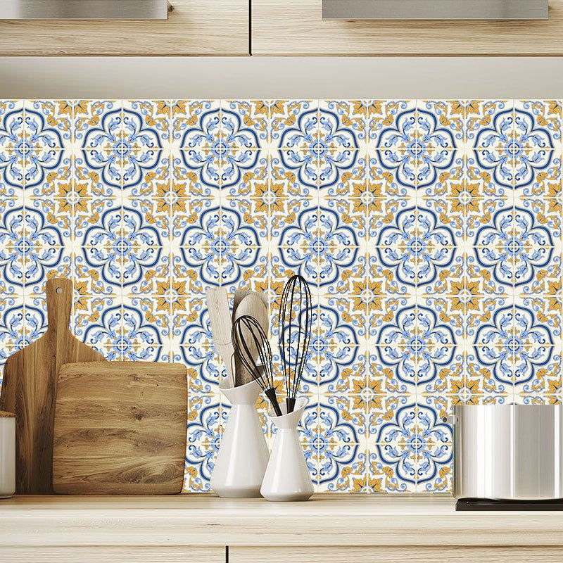 Orange-Blue Boho Wallpaper Panel 4.3-sq ft Flower Peel and Paste Wall Covering for Bath Orange-Blue Clearhalo 'Wall Decor' 'Wallpaper' 1424884