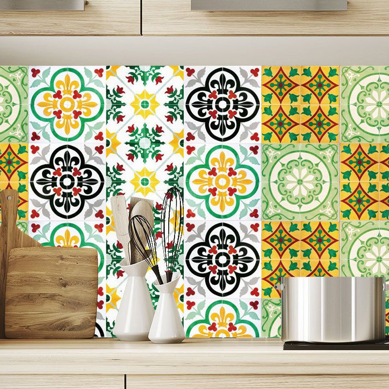 Self Sticking Floral Wallpaper Panel Set Bohemian PVC Wall Decor for Living Room, Yellow-Green Yellow-Green Clearhalo 'Wall Decor' 'Wallpaper' 1424888