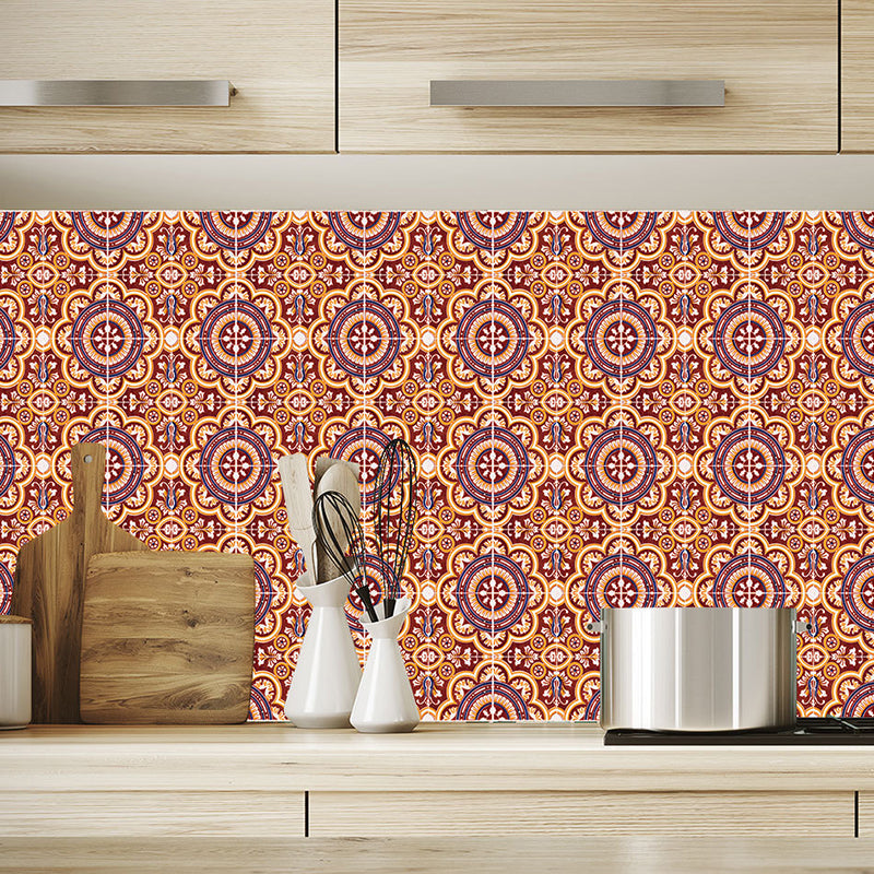 Boho Chic Flower Wallpaper Panel Orange Seamless Pattern Wall Art for Kitchen, Self Adhesive Orange Clearhalo 'Wall Decor' 'Wallpaper' 1424908